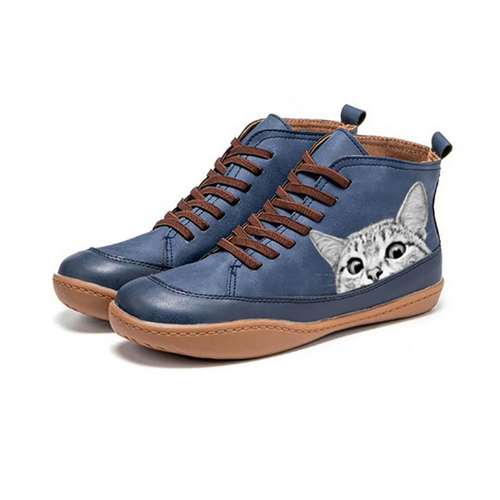 Kit Cat Print Lace-Up Ankle Boots – Navy
