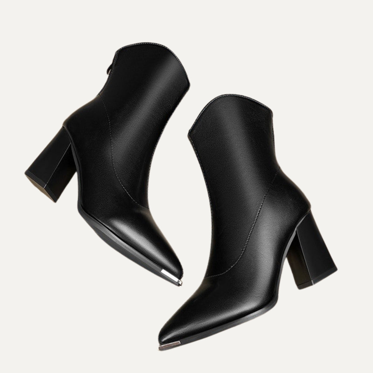 Odette Pointed Block Heel Ankle Boots – Black – Fleece Lined