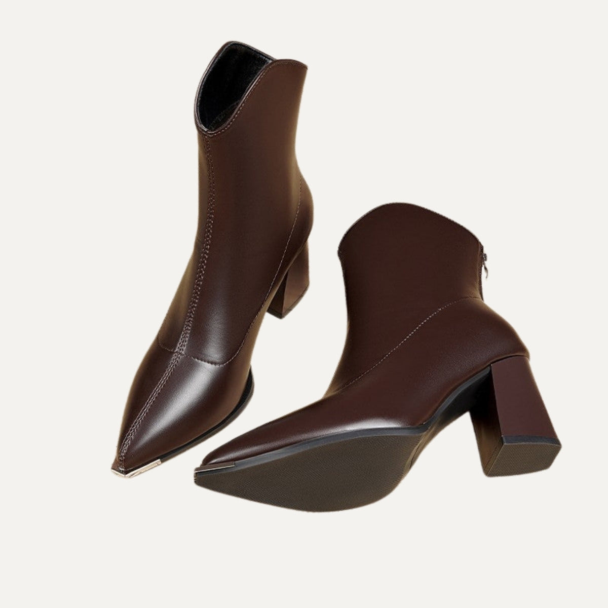 Odette Pointed Block Heel Ankle Boots – Brown – Fleece Lined