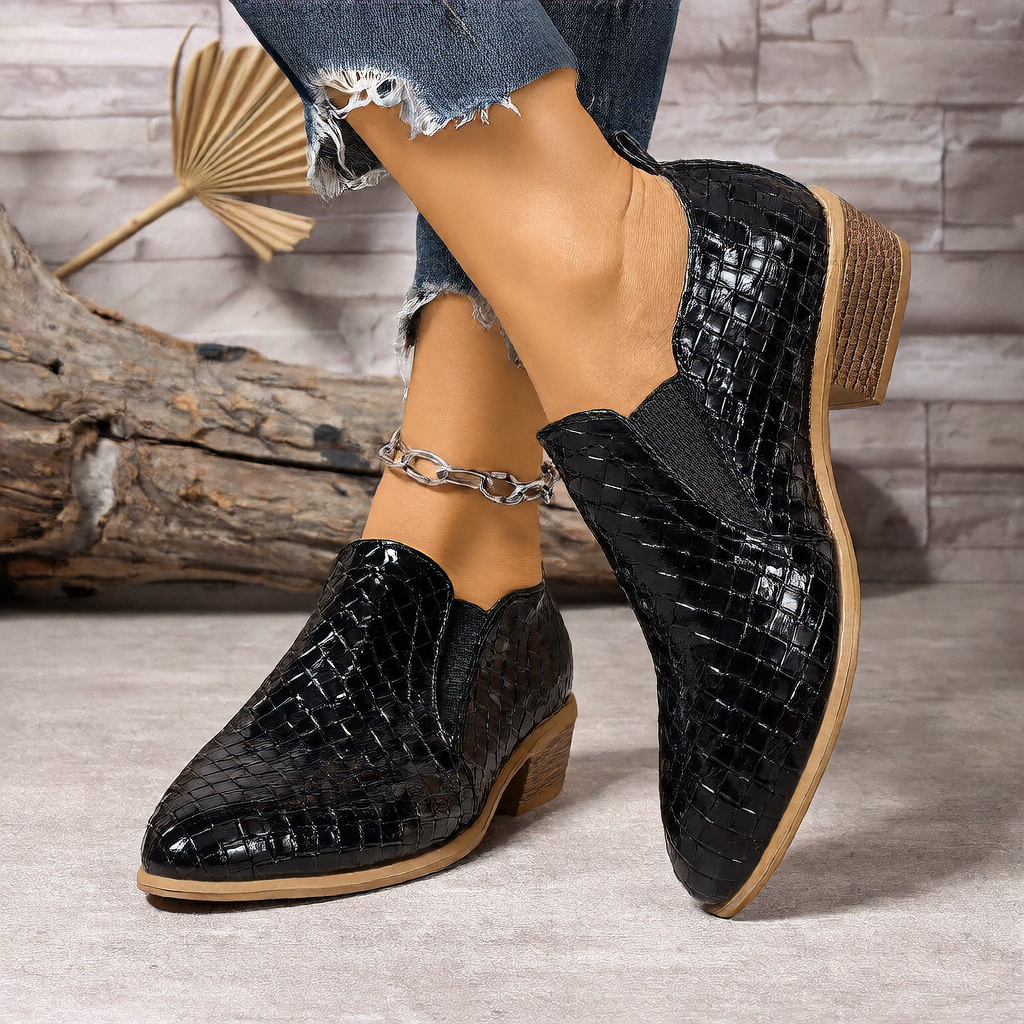 Celeste | Woven-Effect Block Heel Slip-On Shoes