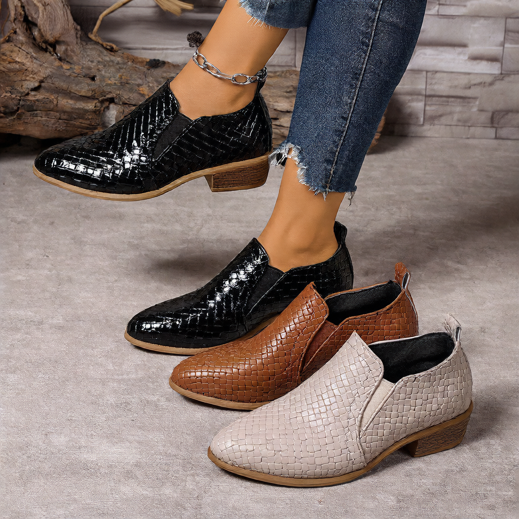 Celeste Woven-Effect Block Heel Slip-On Shoes