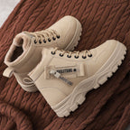 Kenna beige lace-up platform boots, side angle