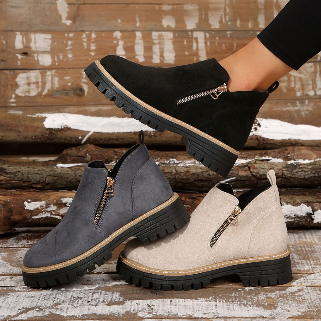 Harper Side-Zip Lug-Sole Ankle Boots