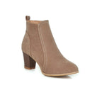 Liv beige suede-effect block heel ankle boot, side view