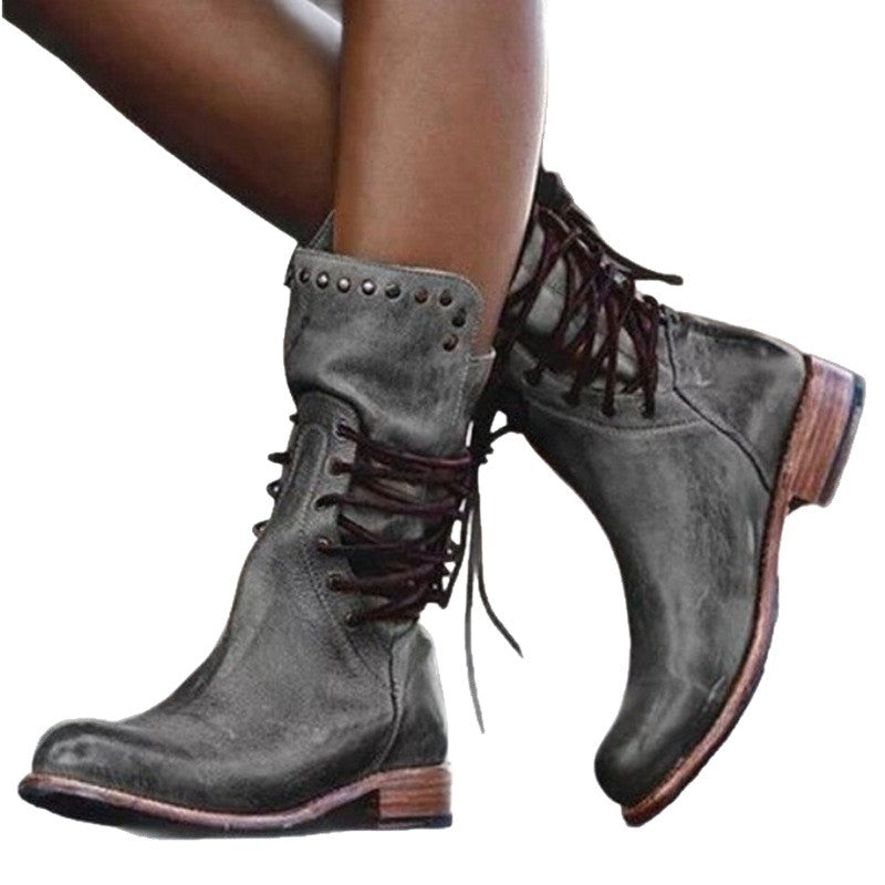 Aurelia Studded Lace-Up Ankle Boots side view – Grey