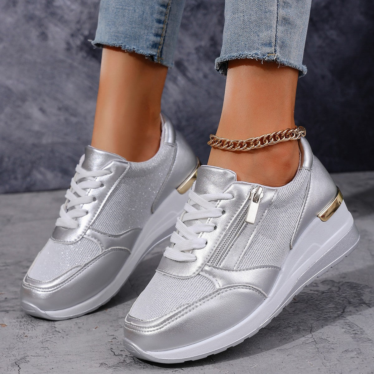 Stella | Metallic Wedge Trainers