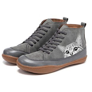 Kit Cat Print Lace-Up Ankle Boots