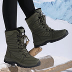 Freya khaki green snow boots, worn