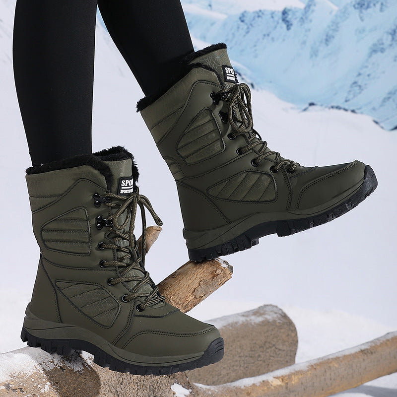 Freya khaki green snow boots, worn