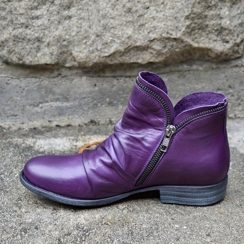 Isolde purple ruched ankle boot side view