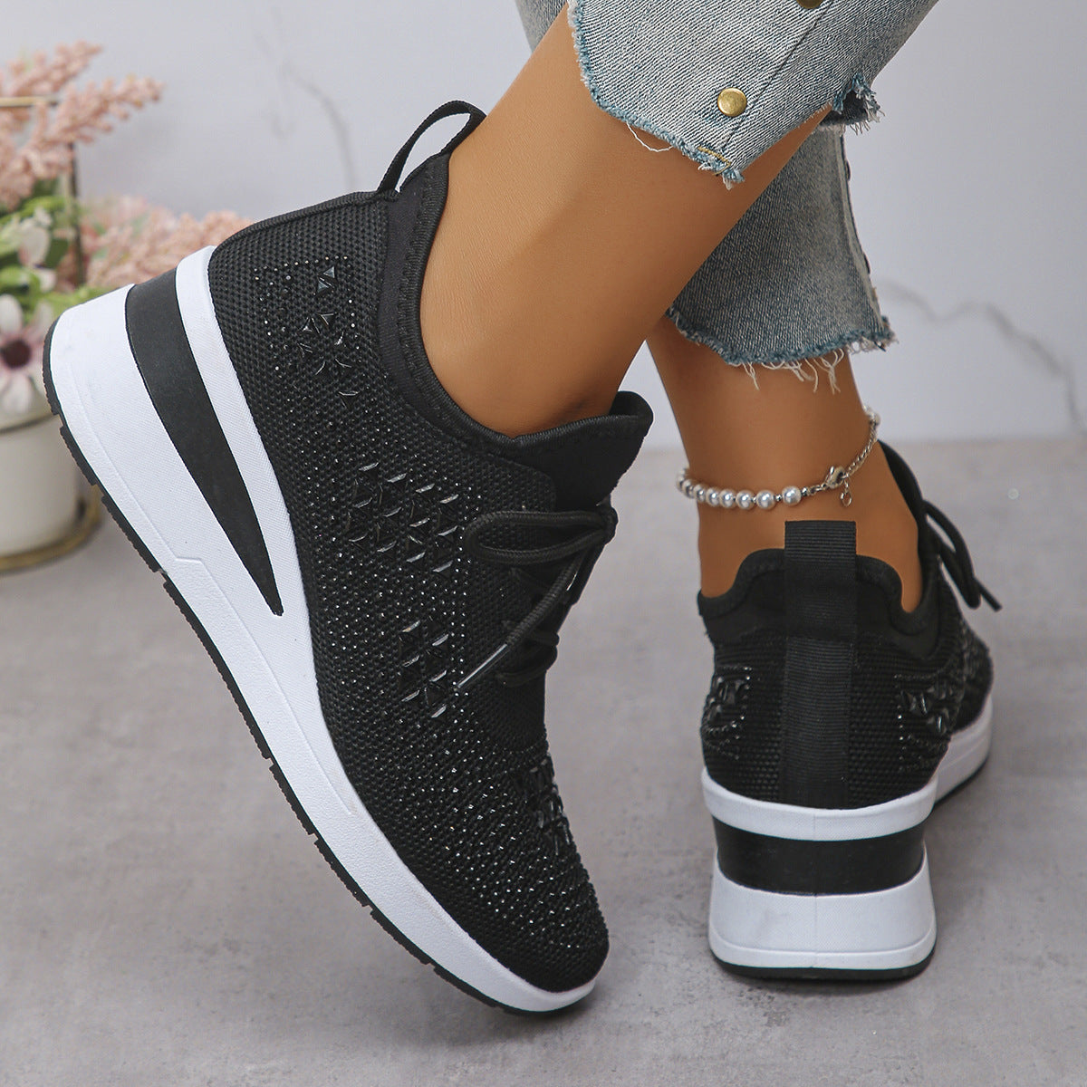 Lumi Rhinestone Knit Wedge Trainers