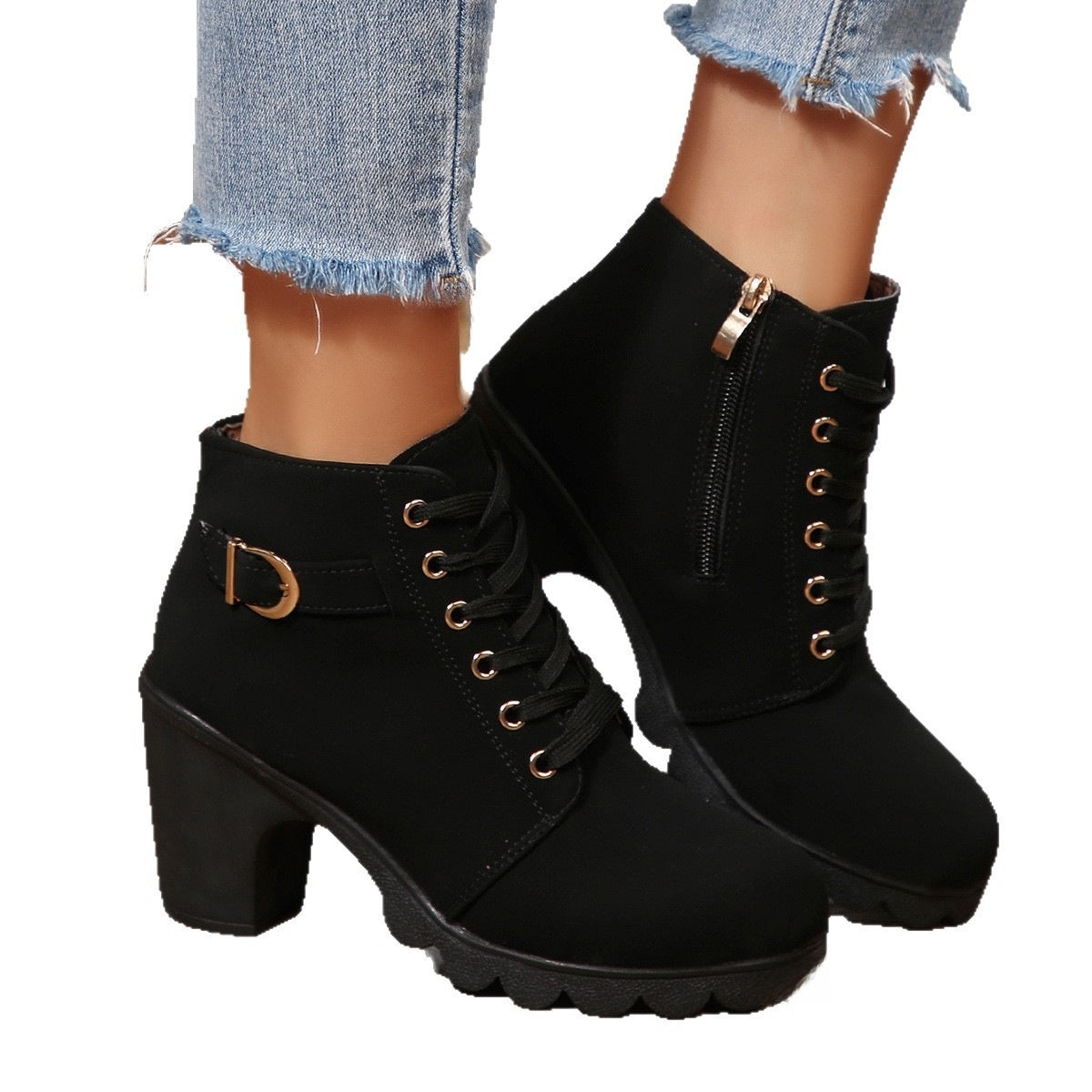 Romy black ankle boots, worn