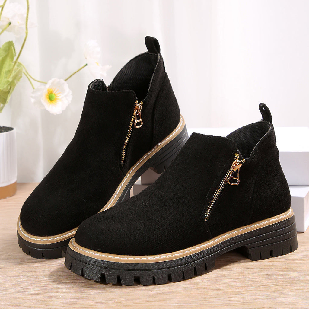 Harper Side-Zip Lug-Sole Ankle Boots – Black