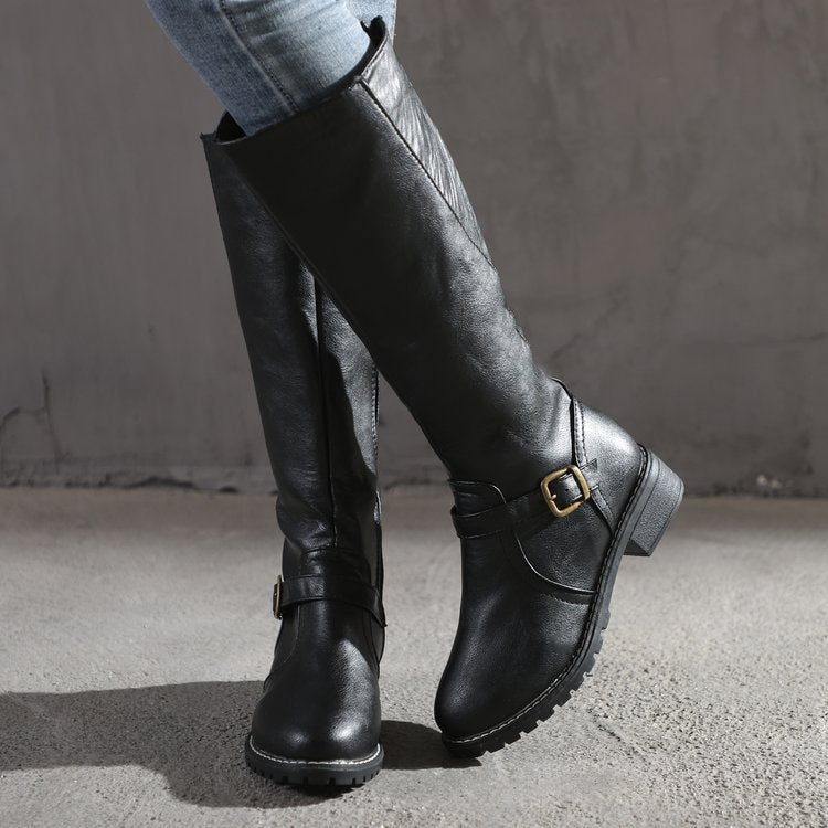 Georgiana Buckle Knee-High Riding Boots