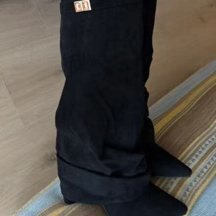 Valentina Suede-Effect Fold-Over Knee-High Boots