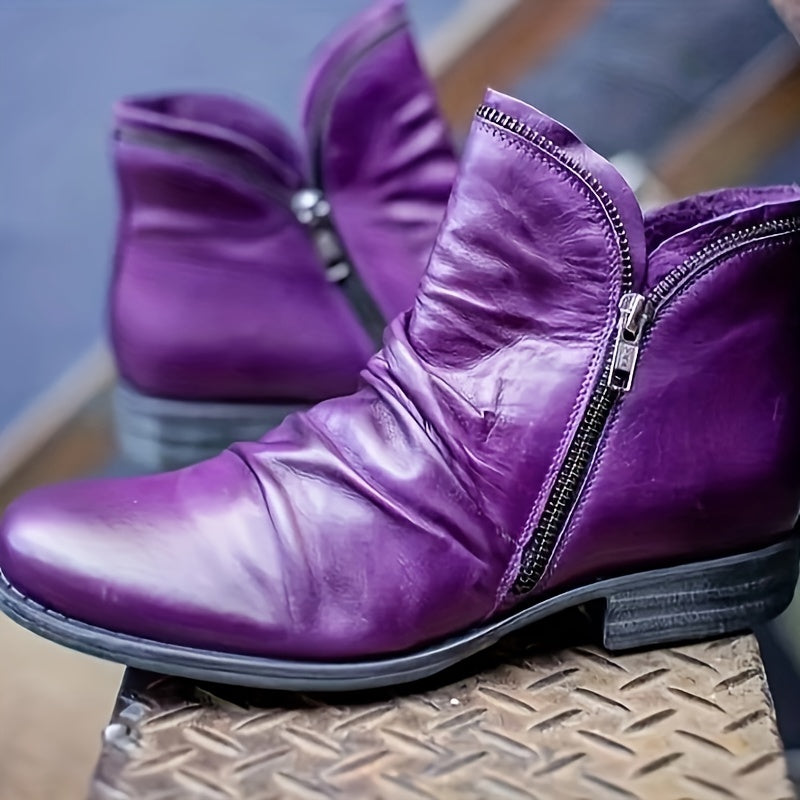Isolde purple ruched ankle boots