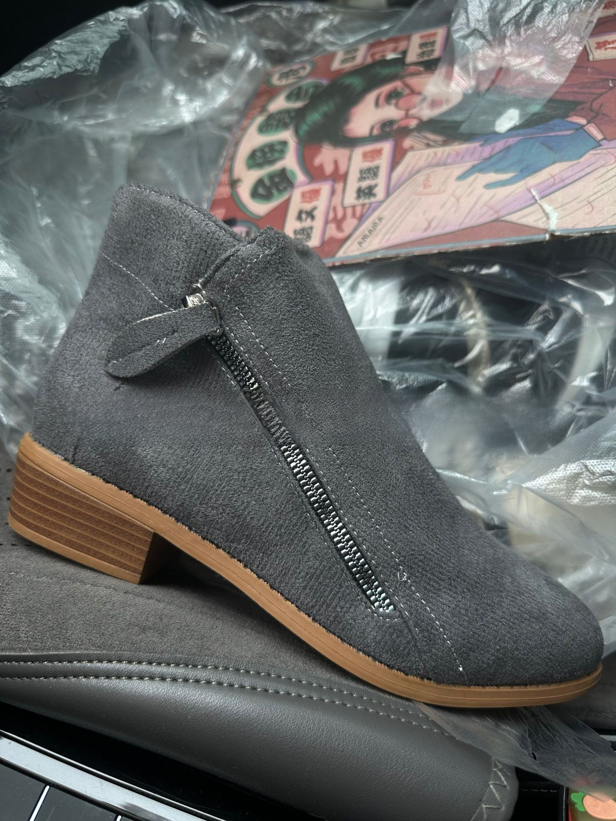Poppy Side-Zip Suede-Effect Ankle Boots – Grey