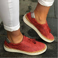 Tallulah Perforated Tassel Slip-Ons – Red