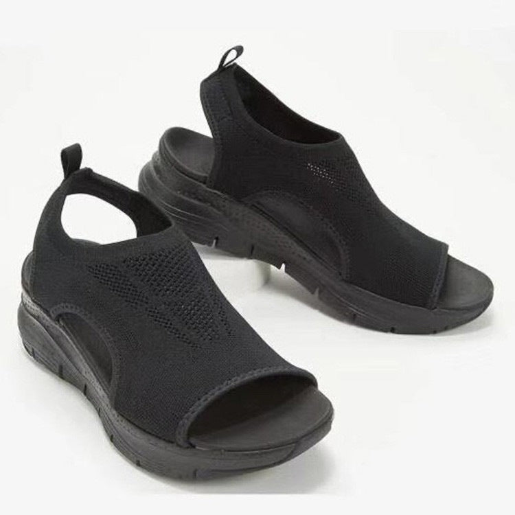 Marina Knit Peep-Toe Sandals – Black