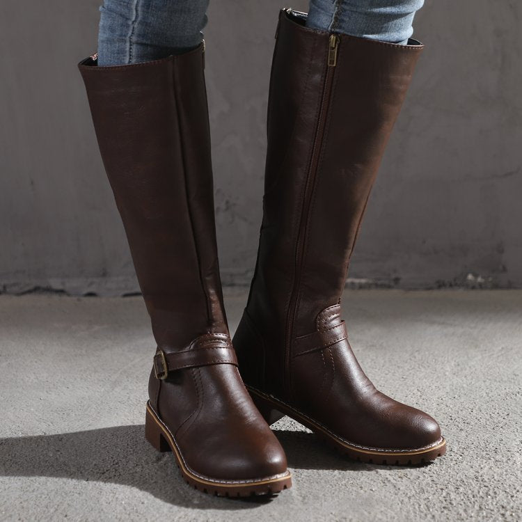 Georgiana Buckle Knee-High Riding Boots