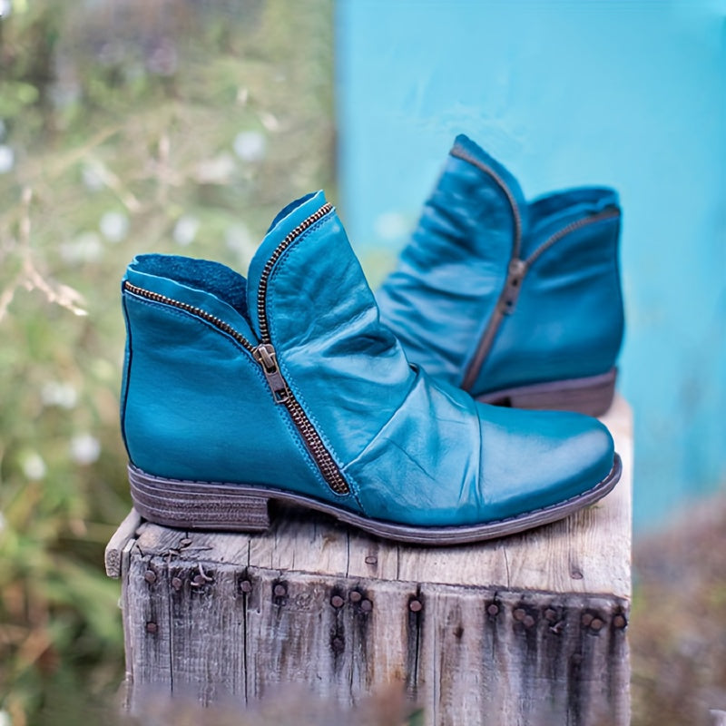 Isolde blue ruched ankle boots