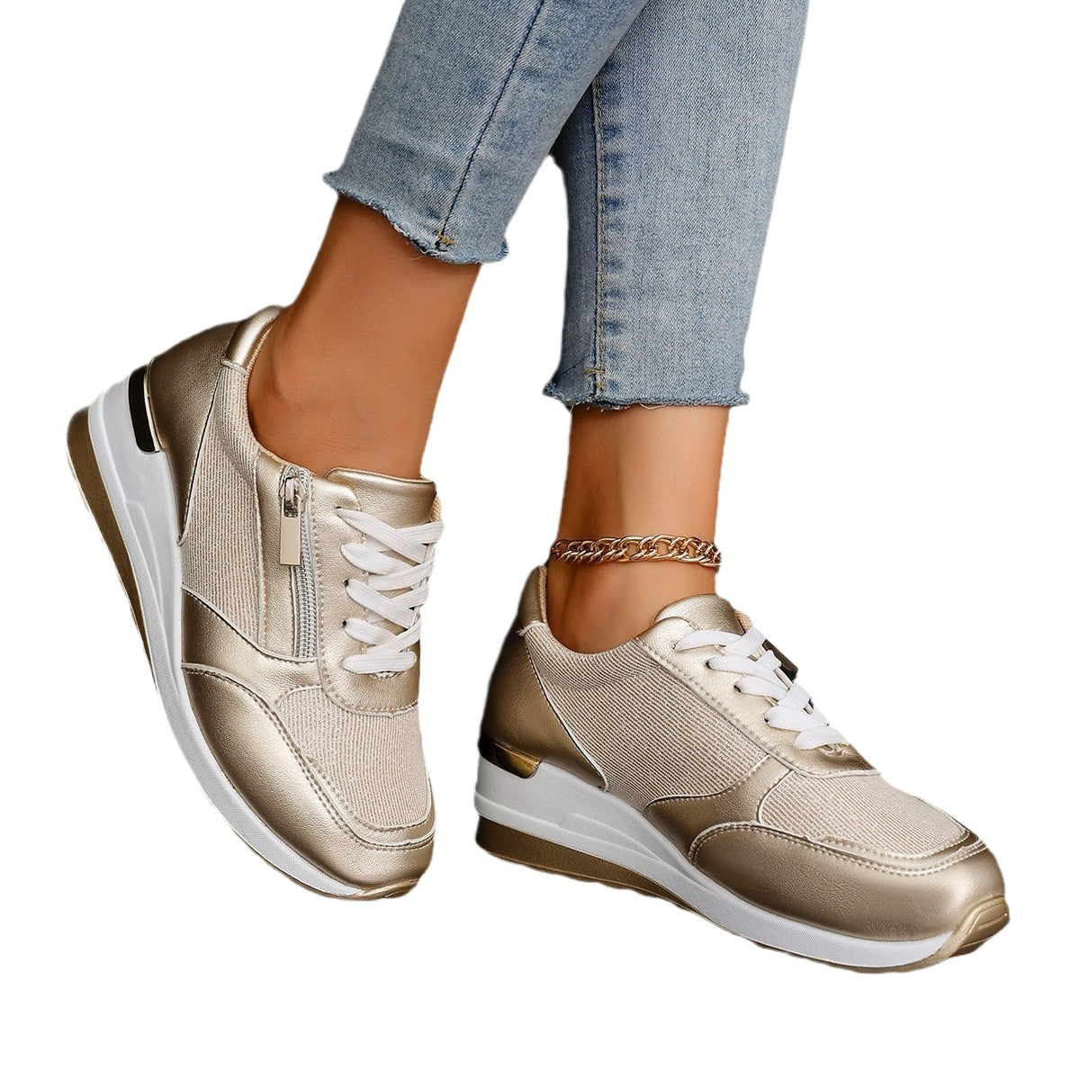 Stella Metallic Wedge Trainers