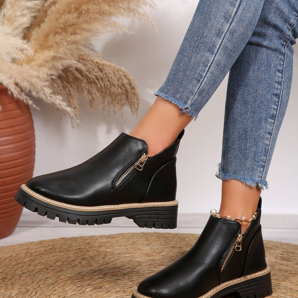 Onyx Chunky Sole Side-Zip Ankle Boots