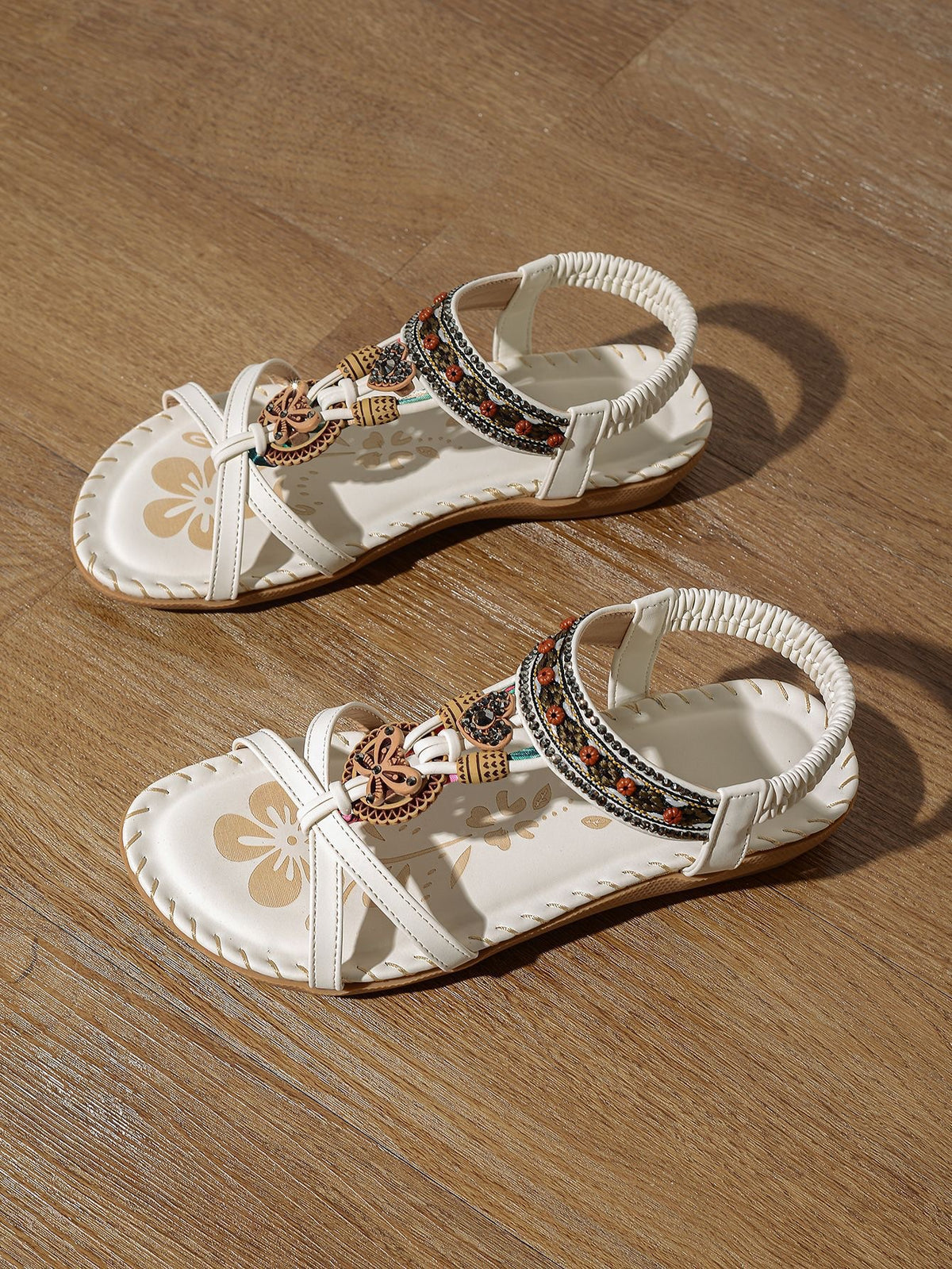 Saffron Embellished Boho Sandals – White
