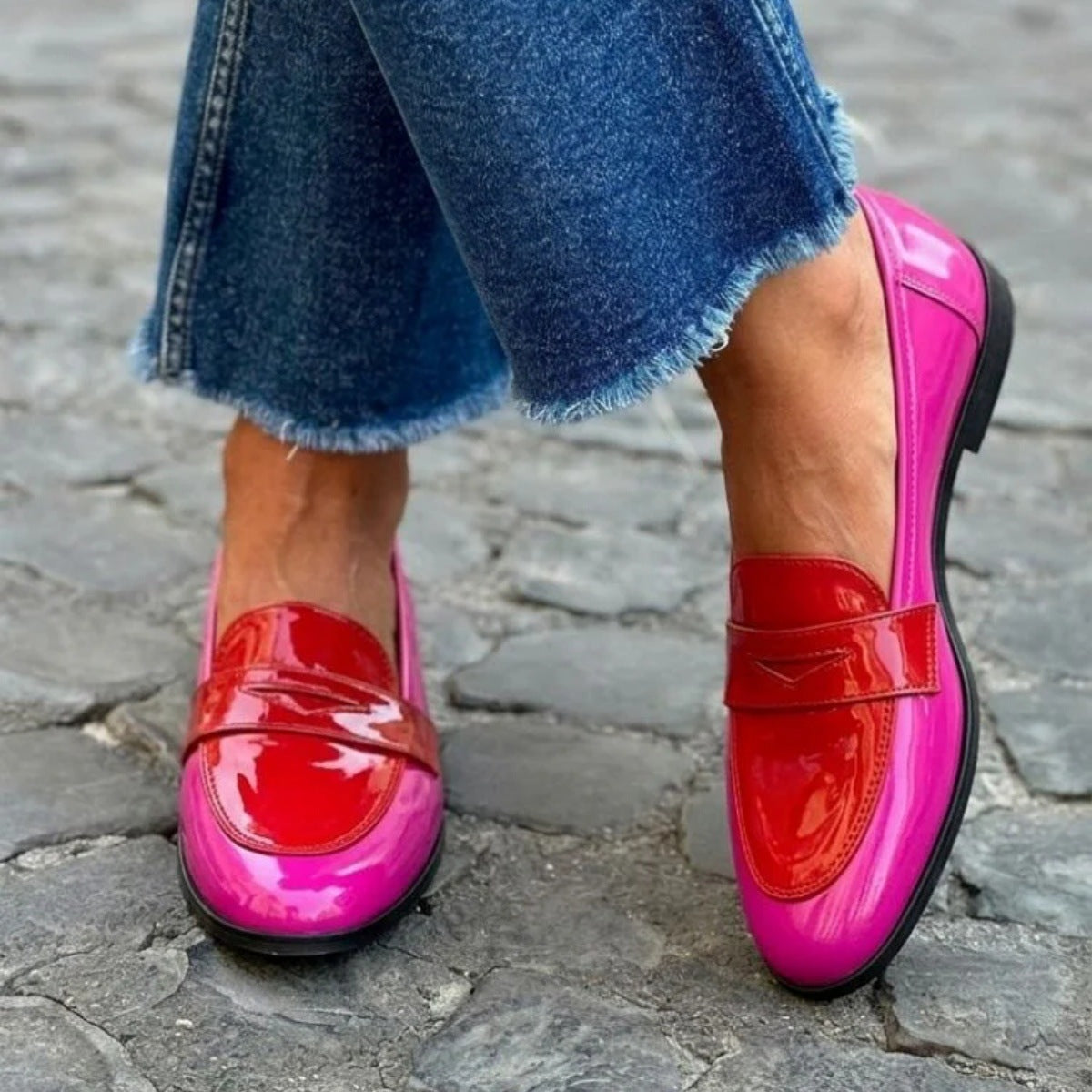 Ines | Colour-Block Patent Loafers