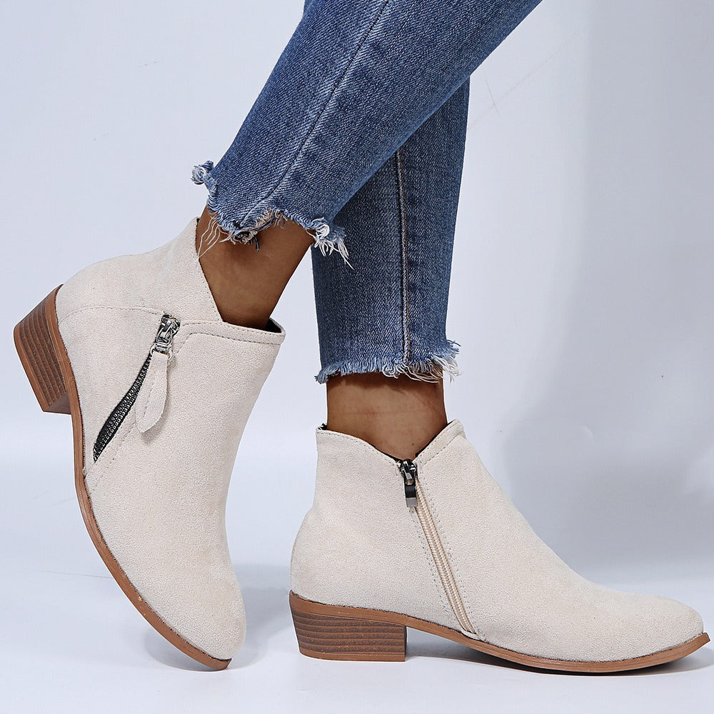 Poppy Side-Zip Suede-Effect Ankle Boots