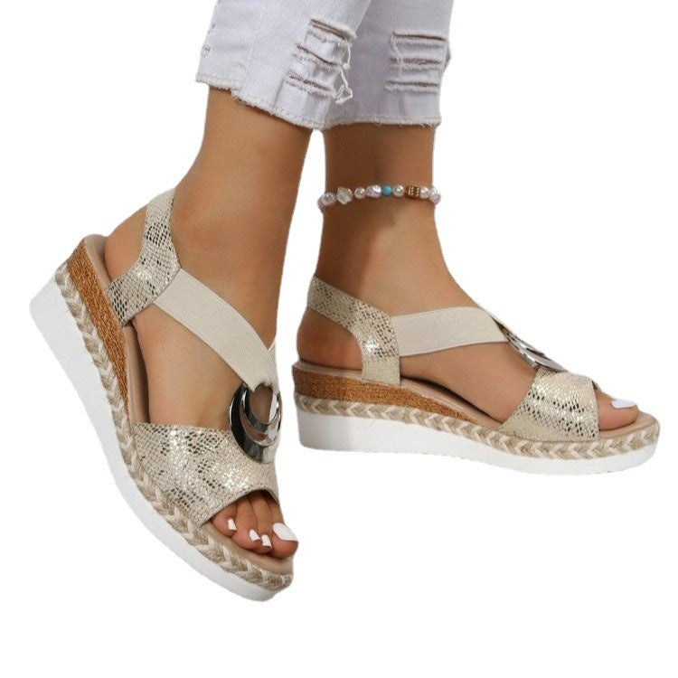 Aurora Metallic Ring Wedge Sandals