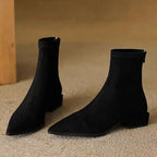 Camille sock ankle boots – Black pair, back zip and block heel
