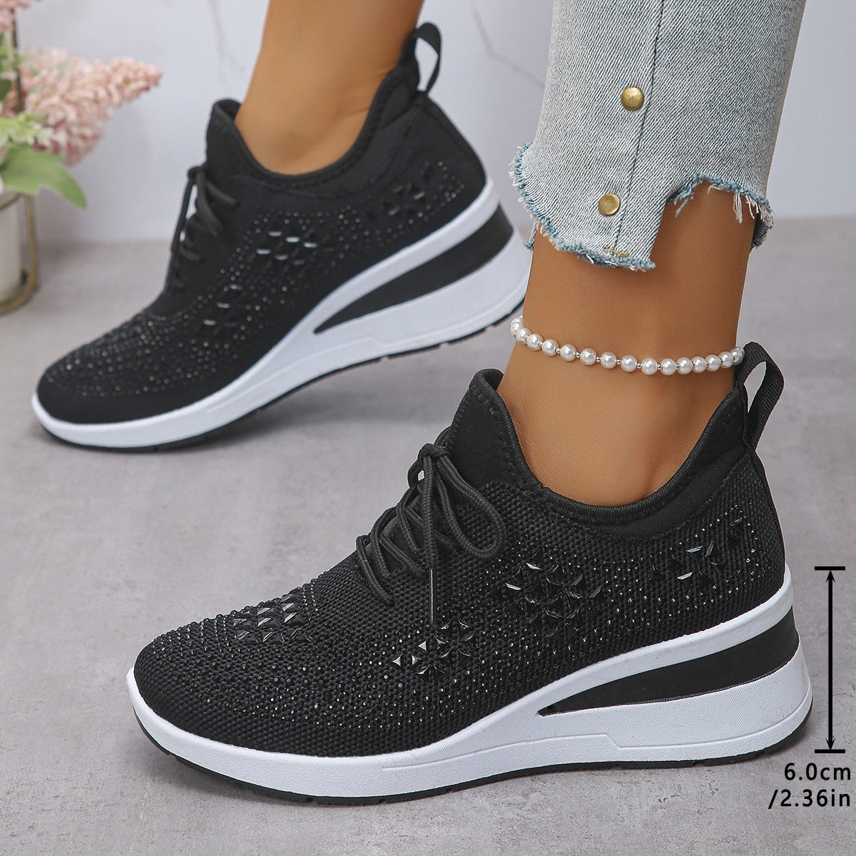 Lumi Rhinestone Knit Wedge Trainers