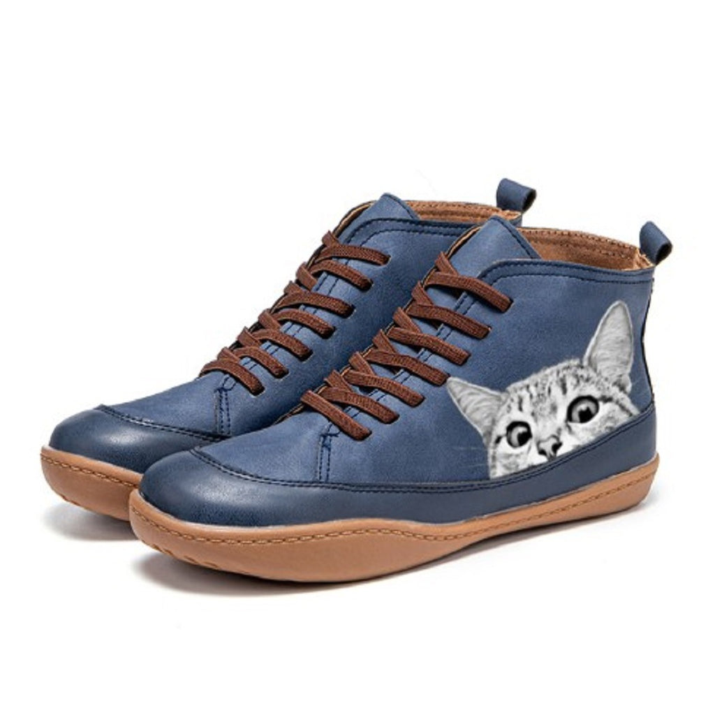 Kit Cat Print Lace-Up Ankle Boots