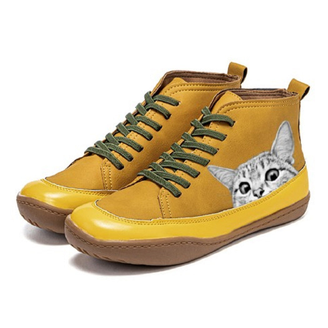 Kit | Cat Print Lace-Up Ankle Boots