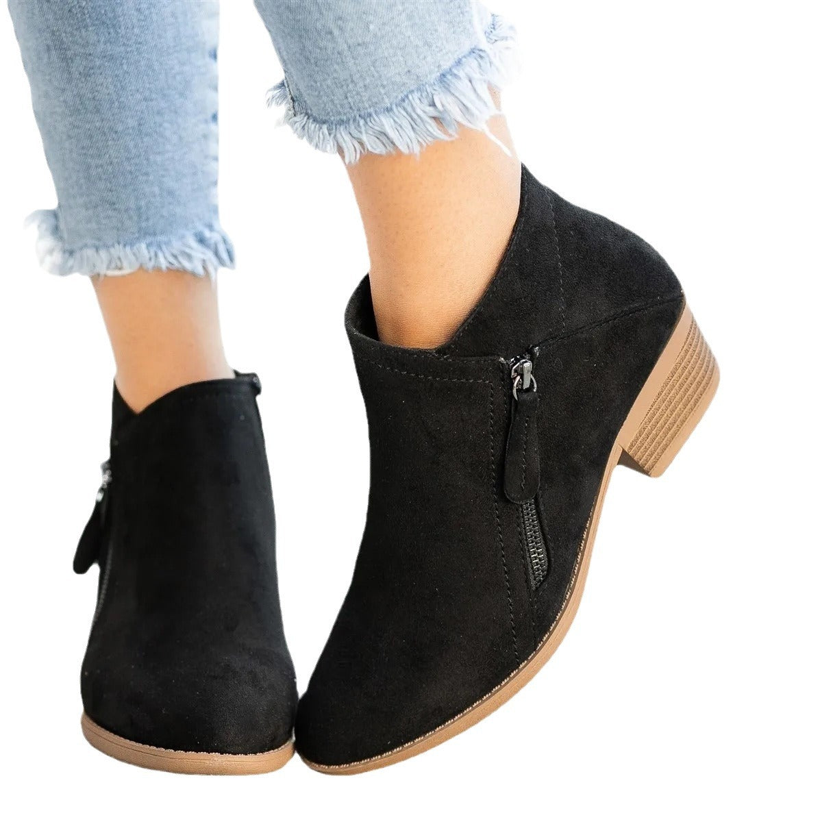 Poppy Side-Zip Suede-Effect Ankle Boots