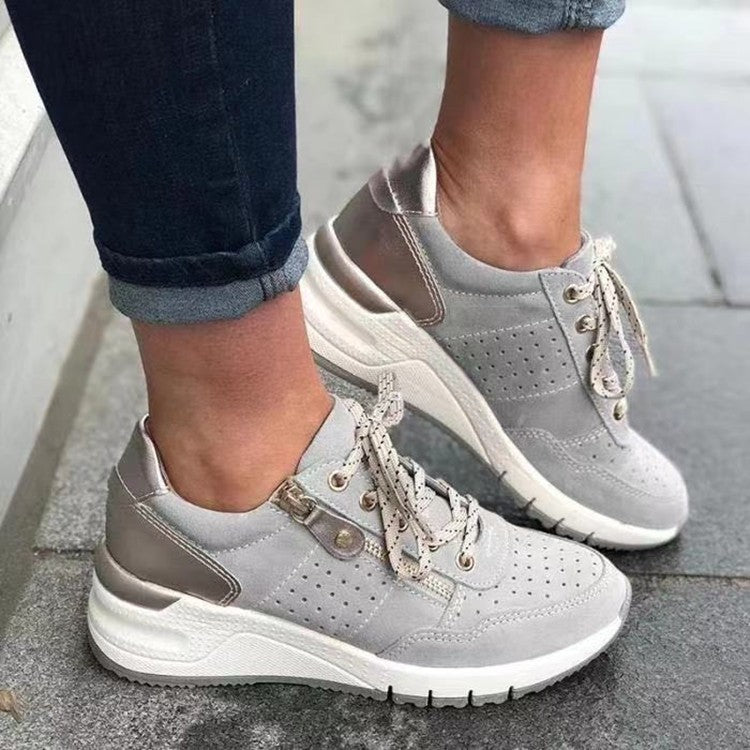 Lina Perforated Wedge Trainers – Light Grey
