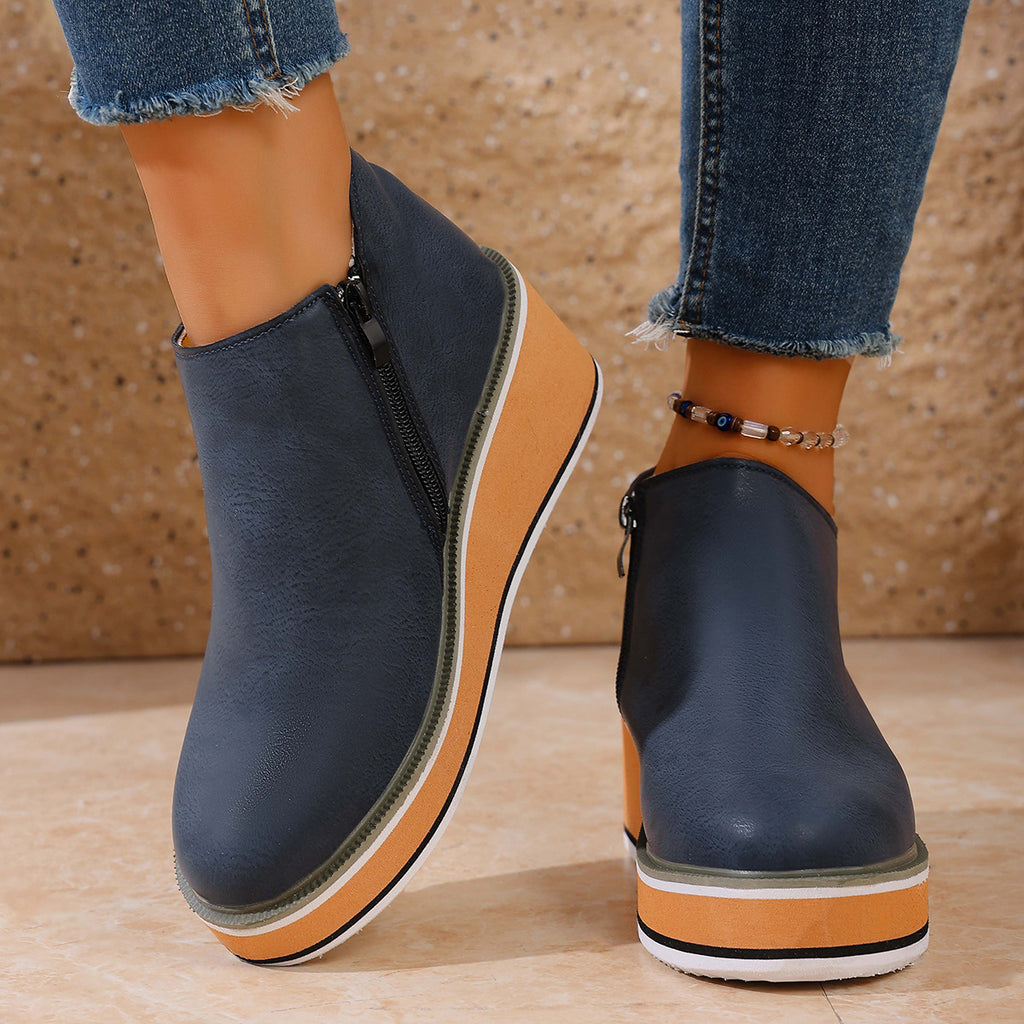 Tove Platform Wedge Ankle Boots – Navy