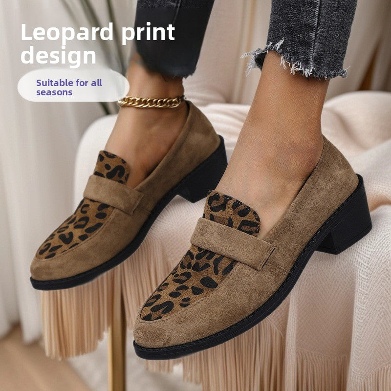 Bella Leopard Trim Block Heel Loafers