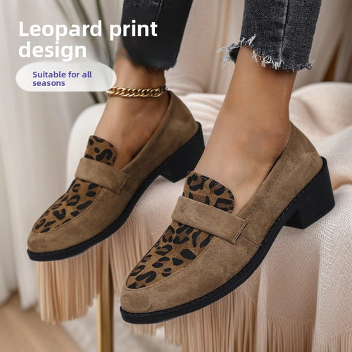 Bella Leopard Trim Block Heel Loafers