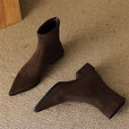 Camille sock ankle boots – Brown pair, front and back view
