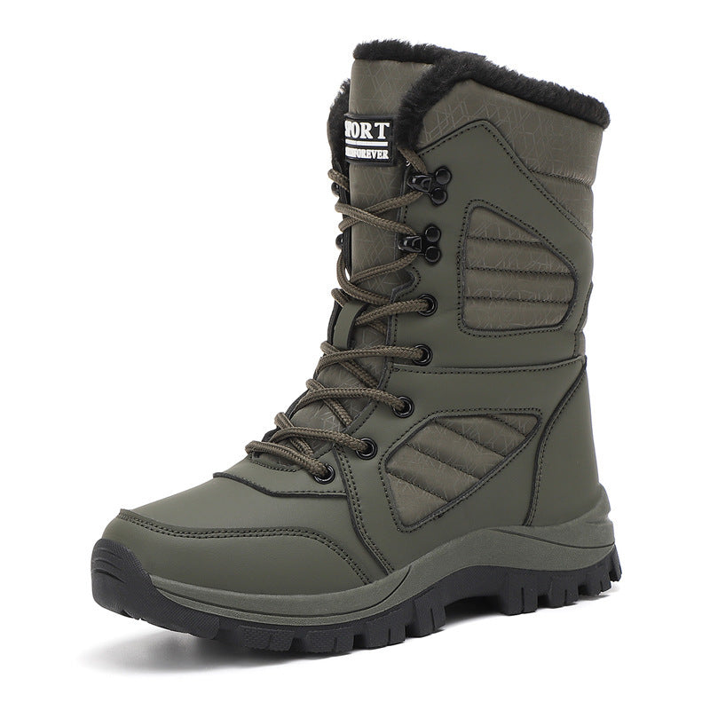 Freya khaki green plush-lined lace-up snow boot