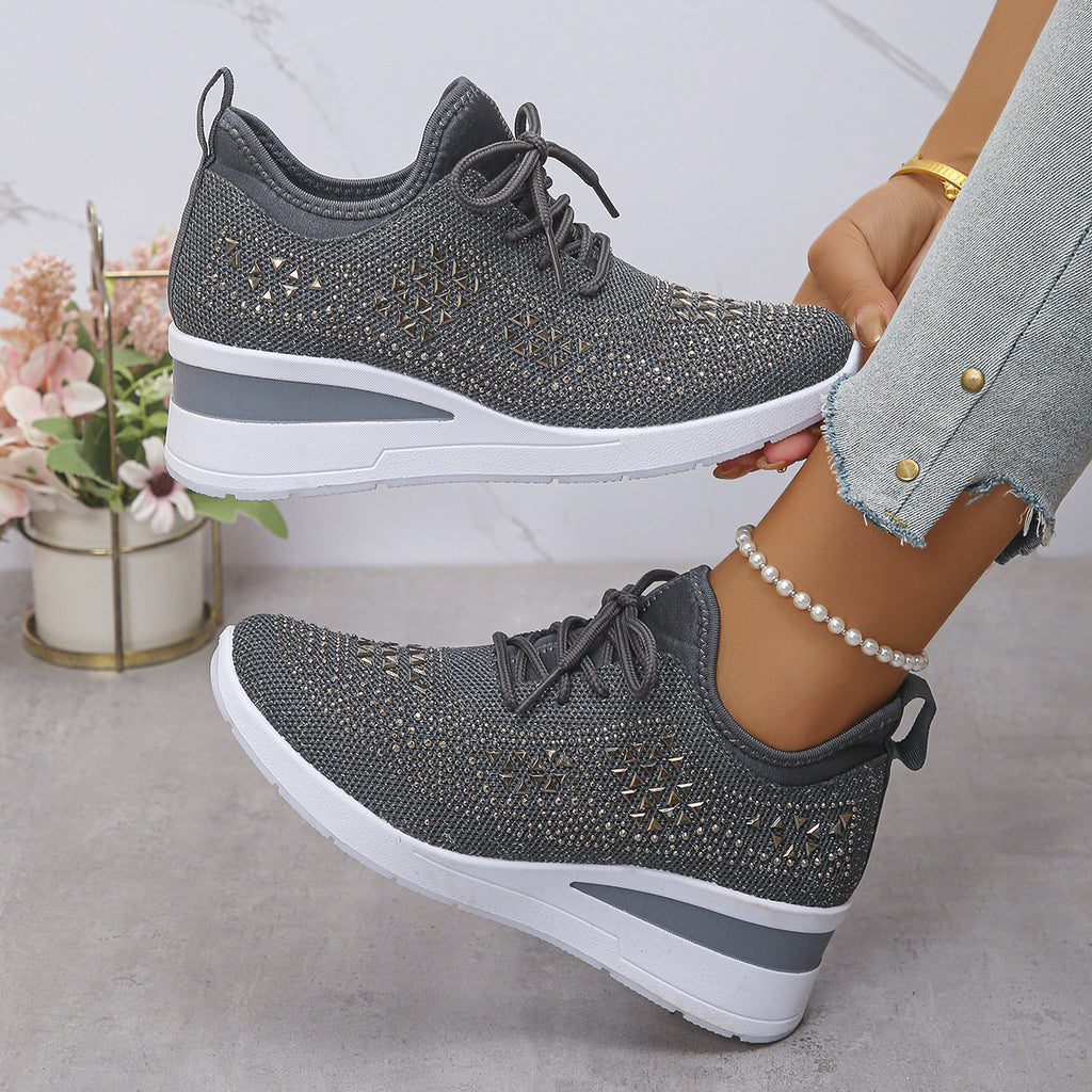 Lumi Rhinestone Knit Wedge Trainers