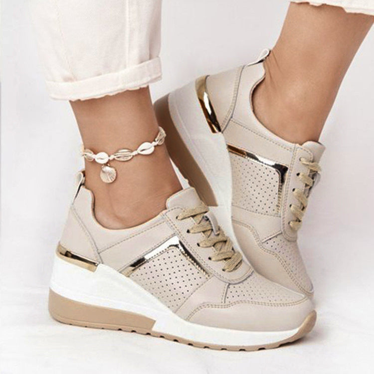 Nova Hidden Wedge Trainers – Beige