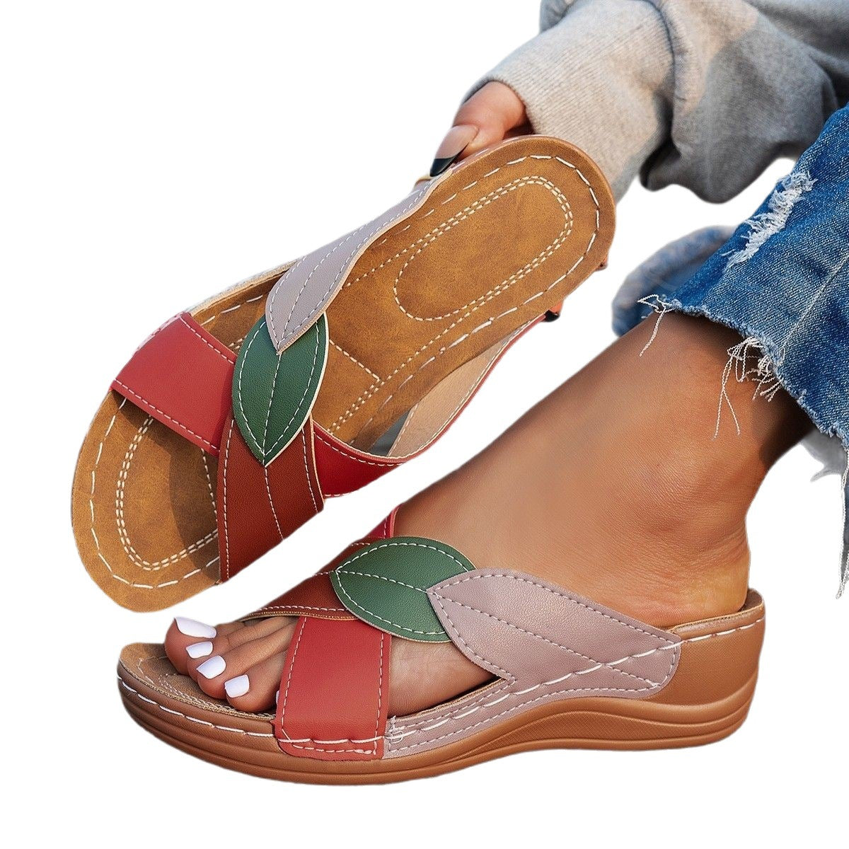 Fern Cross-Strap Wedge Sliders