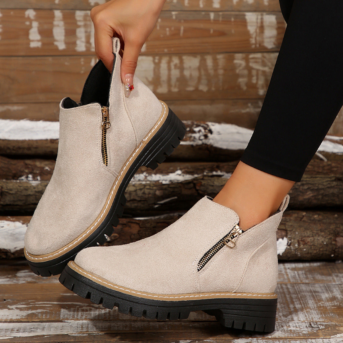 Harper Side-Zip Lug-Sole Ankle Boots
