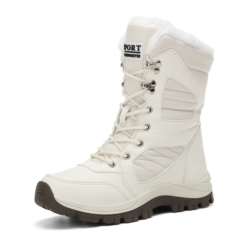 Freya white plush-lined lace-up snow boot
