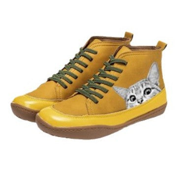 Kit Cat Print Lace-Up Ankle Boots