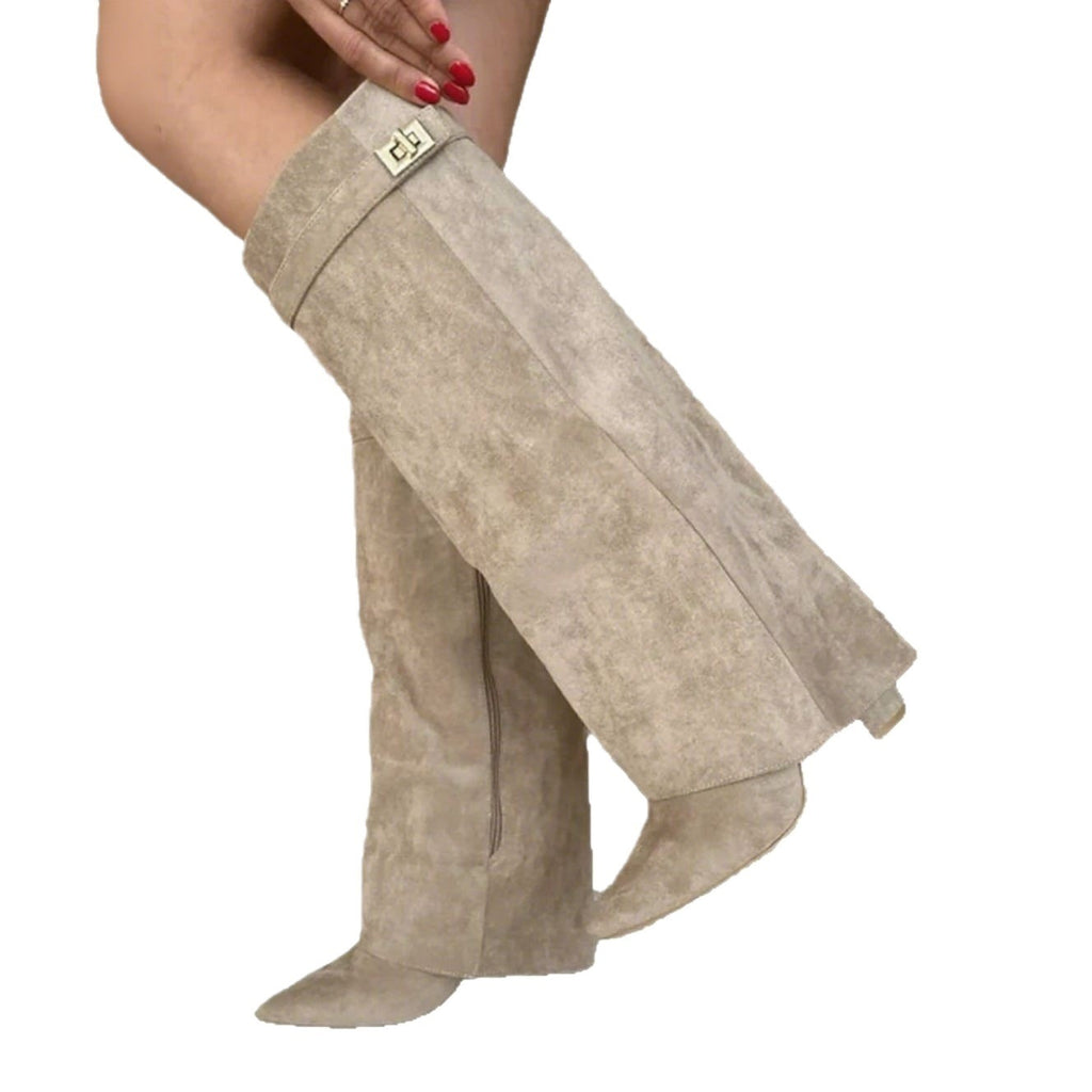 Valentina Suede-Effect Fold-Over Knee-High Boots