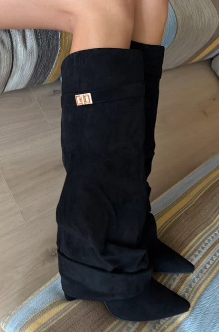 Valentina | Suede-Effect Fold-Over Knee-High Boots